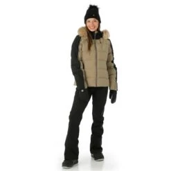 Spyder Falline GTX Infinium No Faux Fur Down Jacket - Women's -Ladies Skiing Store FW23 Spyder WomensFallineGTXInfiniumNoFauxFurDownJacket Cashmere Model3
